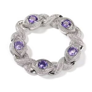 Iced out silver and purple big eyes infinity link chain micro pave cz bracelet